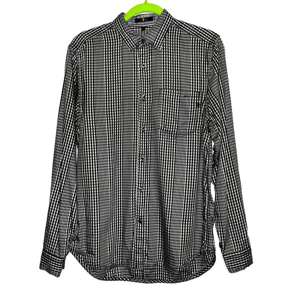 7 for All Mankind Button Down Shirt, Plaid, Long Sleeve, Black White Mens S NWOT - Picture 1 of 9